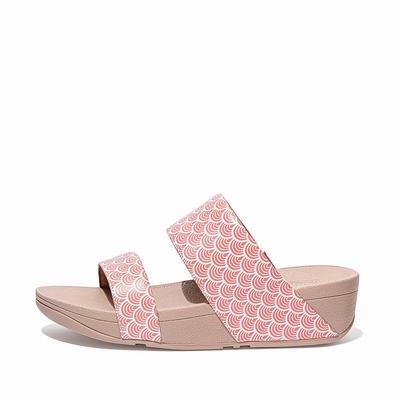 Fitflop Olive Wave Print Leather Slides - Sandalen Damen - Rosa (QIS621307)